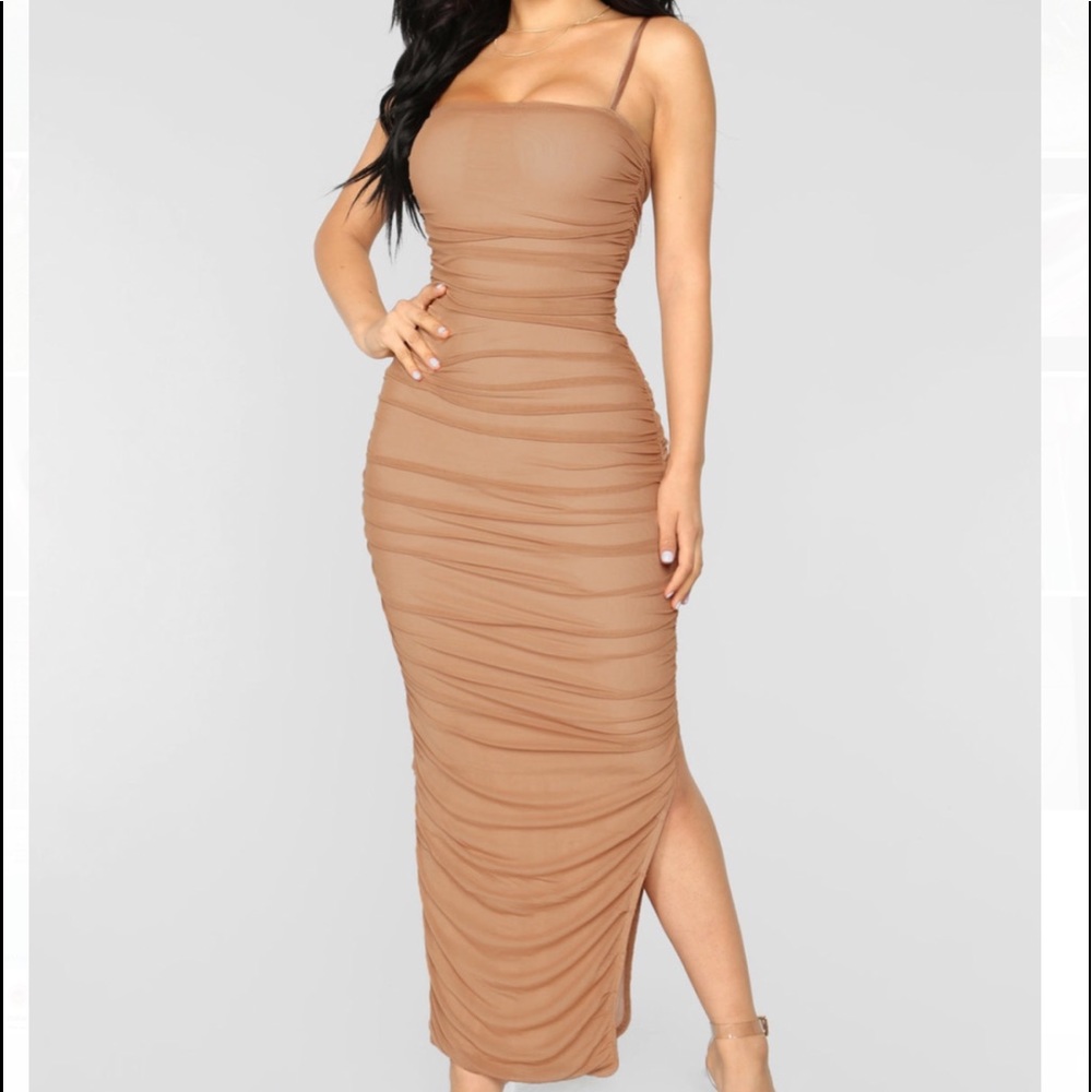 Fashion Nova Nude Mesh Dress